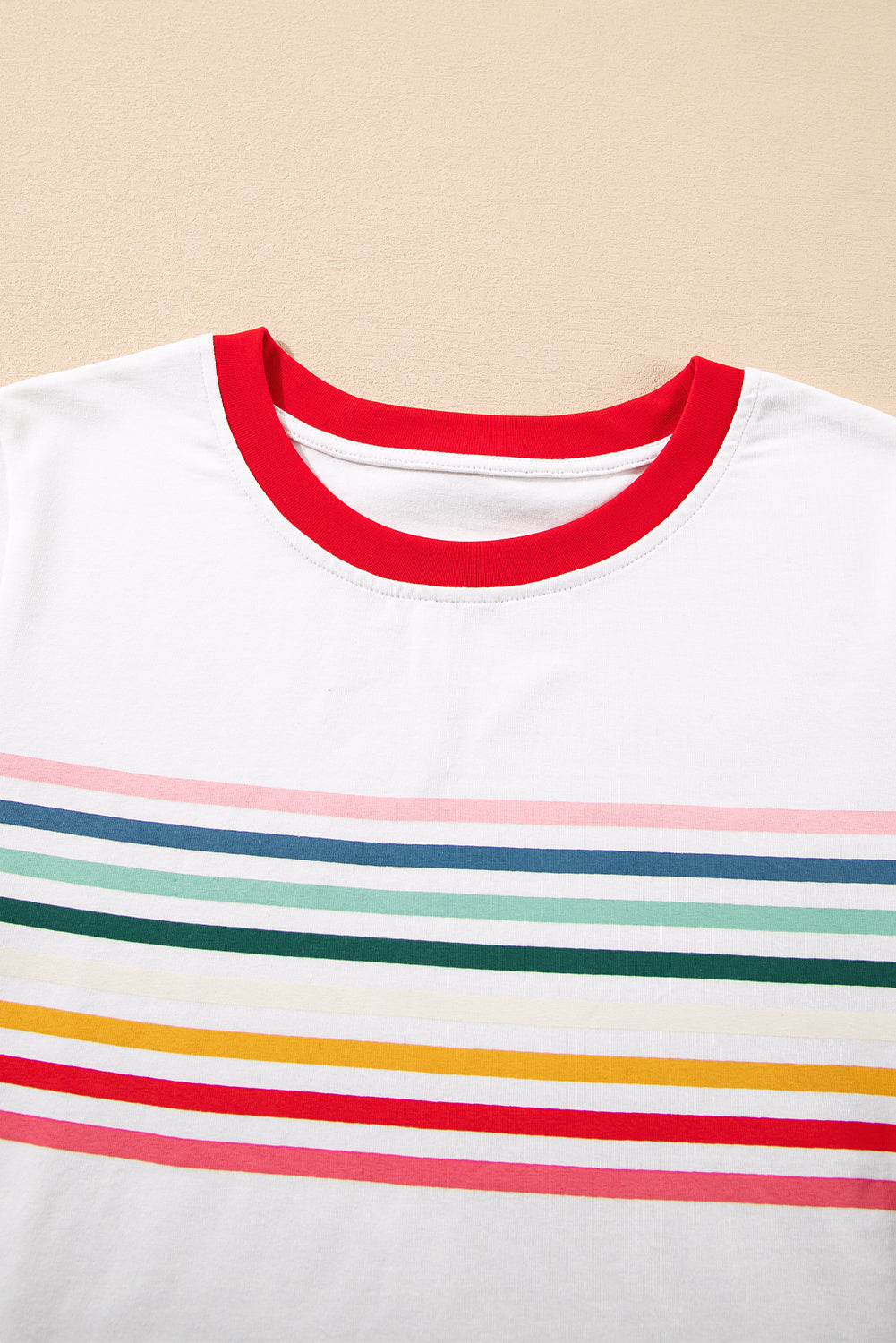 Witte regenboogstreep print contrast crewneck t -shirt