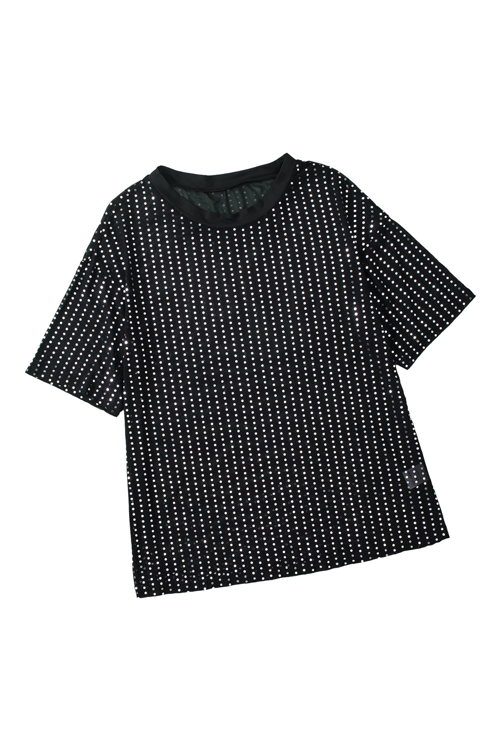 Zwart transparant T-shirt met lage schouder en pailletten
