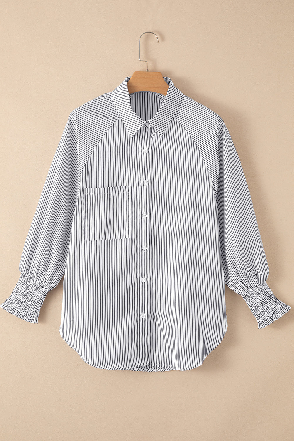 Gesmokt gestreept boyfriend-shirt met manchetten en zak