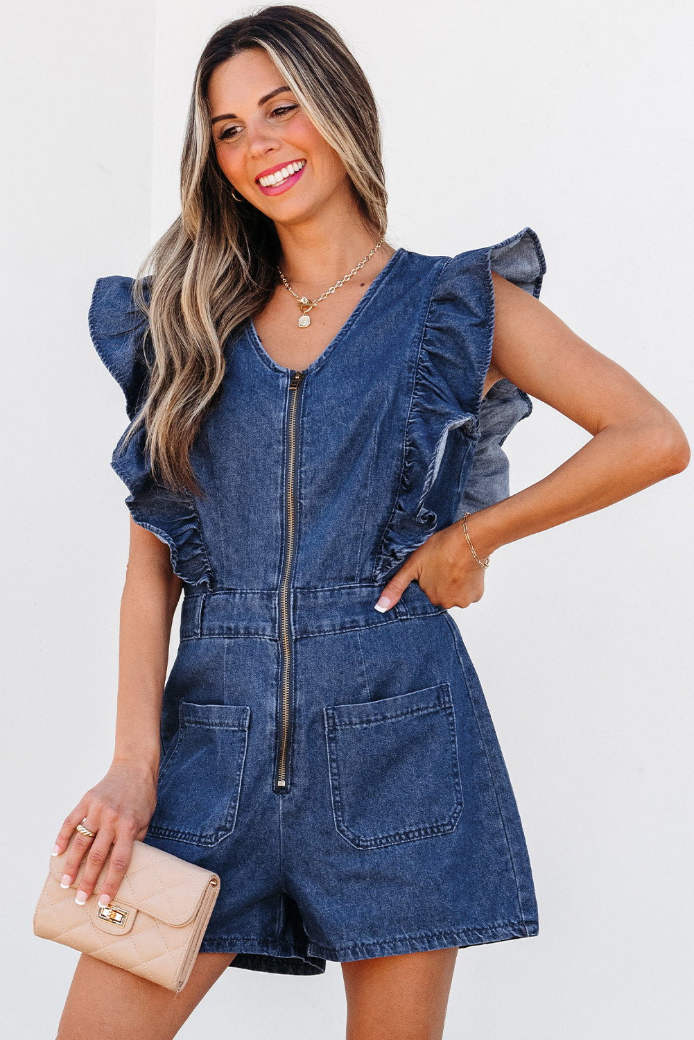 Zeil blauw denim gegolfd rits