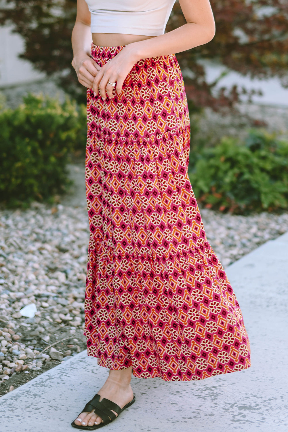 Rose Vintage Boho bloemenprint gelaagde maxirok