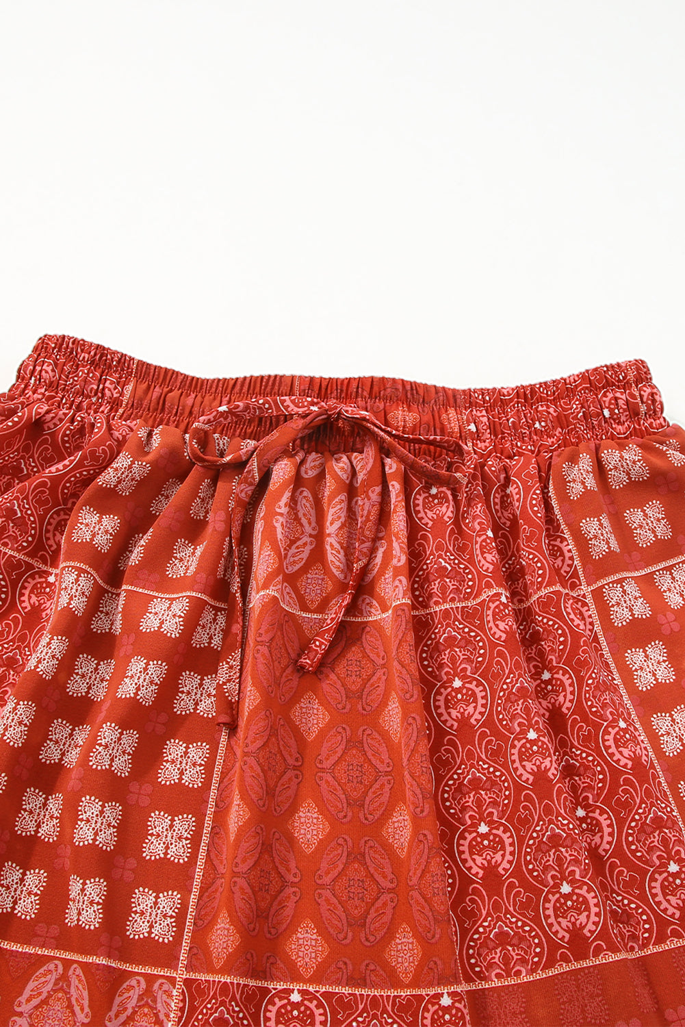 Vurige rode Boheemse mix print lange uitlopende rok