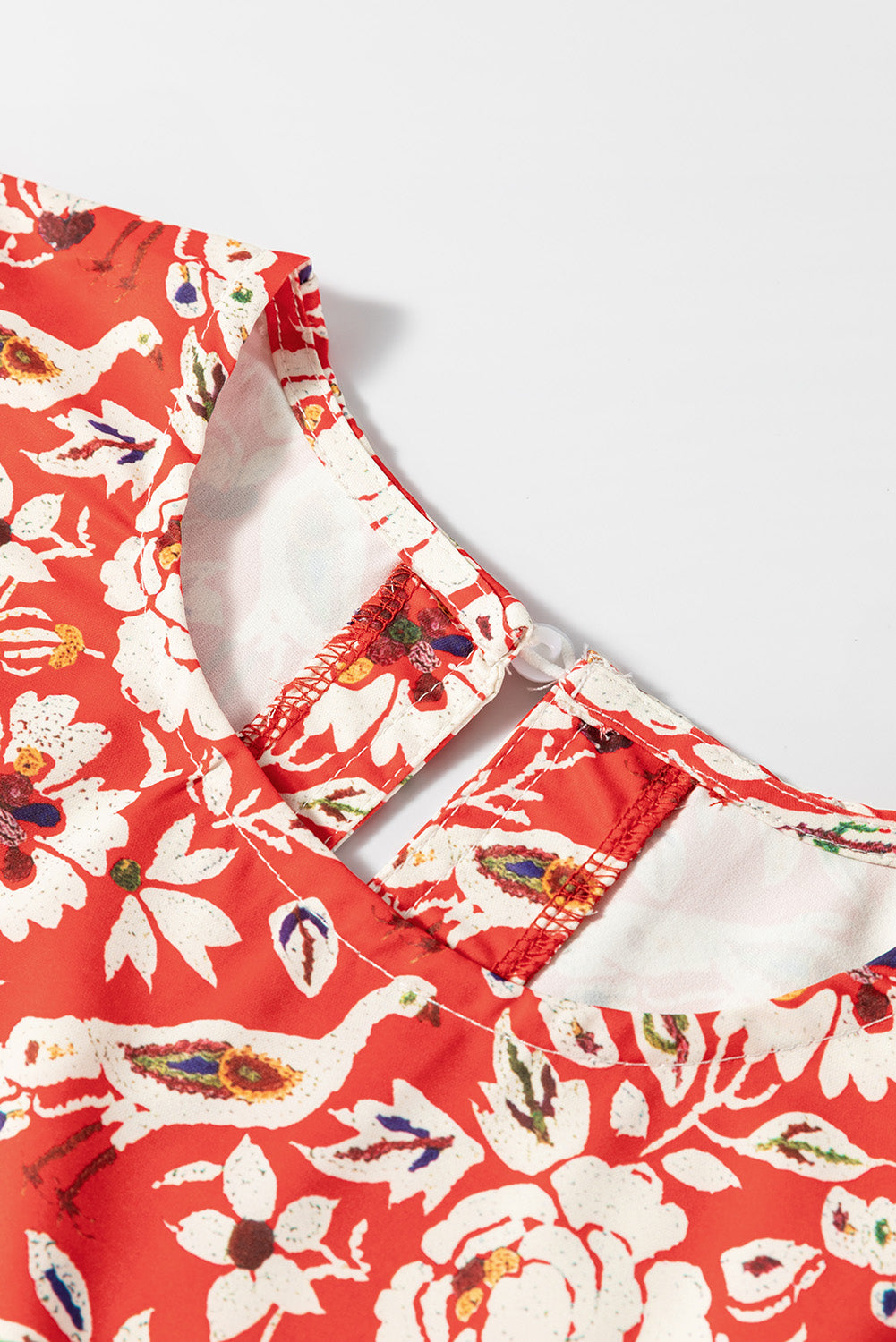 Rood kleurrijke bloemen patchwork lange mouw geplooide mini -jurk
