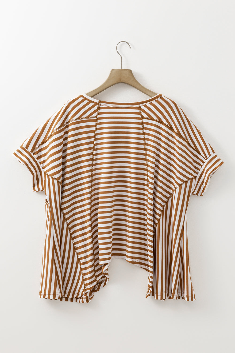 Kaki streep batwing mouw crewneck oversized top