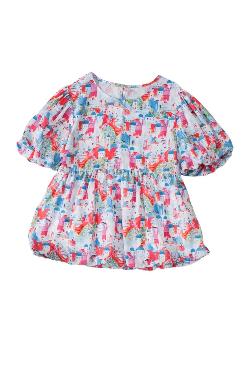 Hemelsblauwe Parijse Avenue Babydoll Top