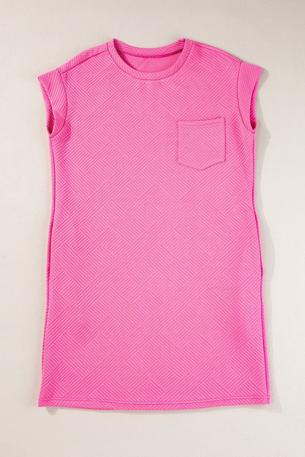 Sachet roze getextureerde T-shirtjurk met kapmouwen