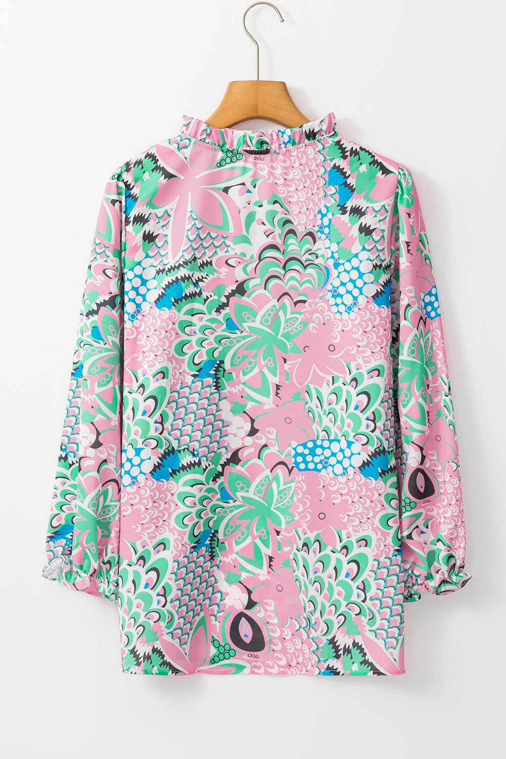 Groene bloemenprint v Nek vastgebonden losse blouse