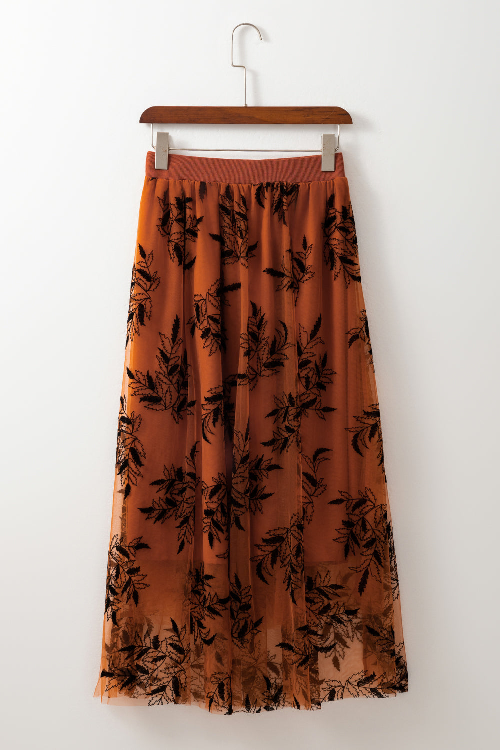 Gouden vlam bloemenbladeren geborduurd hoge taille maxi rok