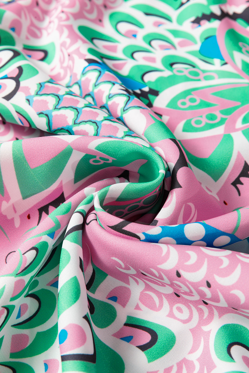Groene bloemenprint v Nek vastgebonden losse blouse