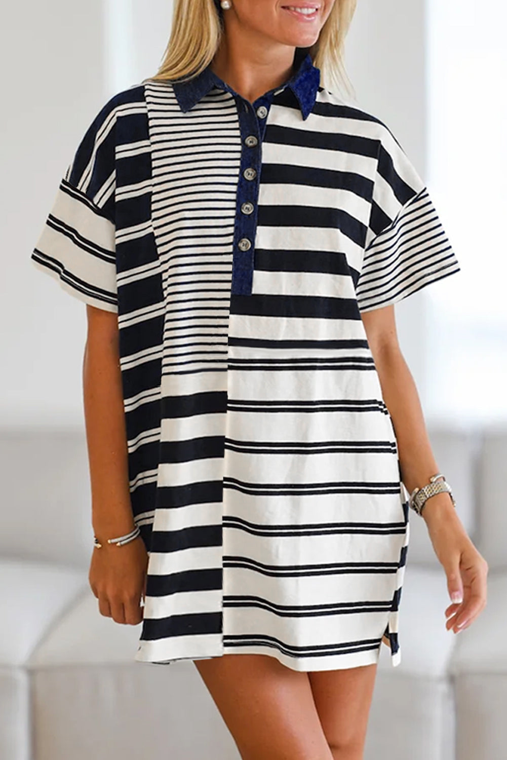 Black Stripe Half Placket Polo T -shirtjurk