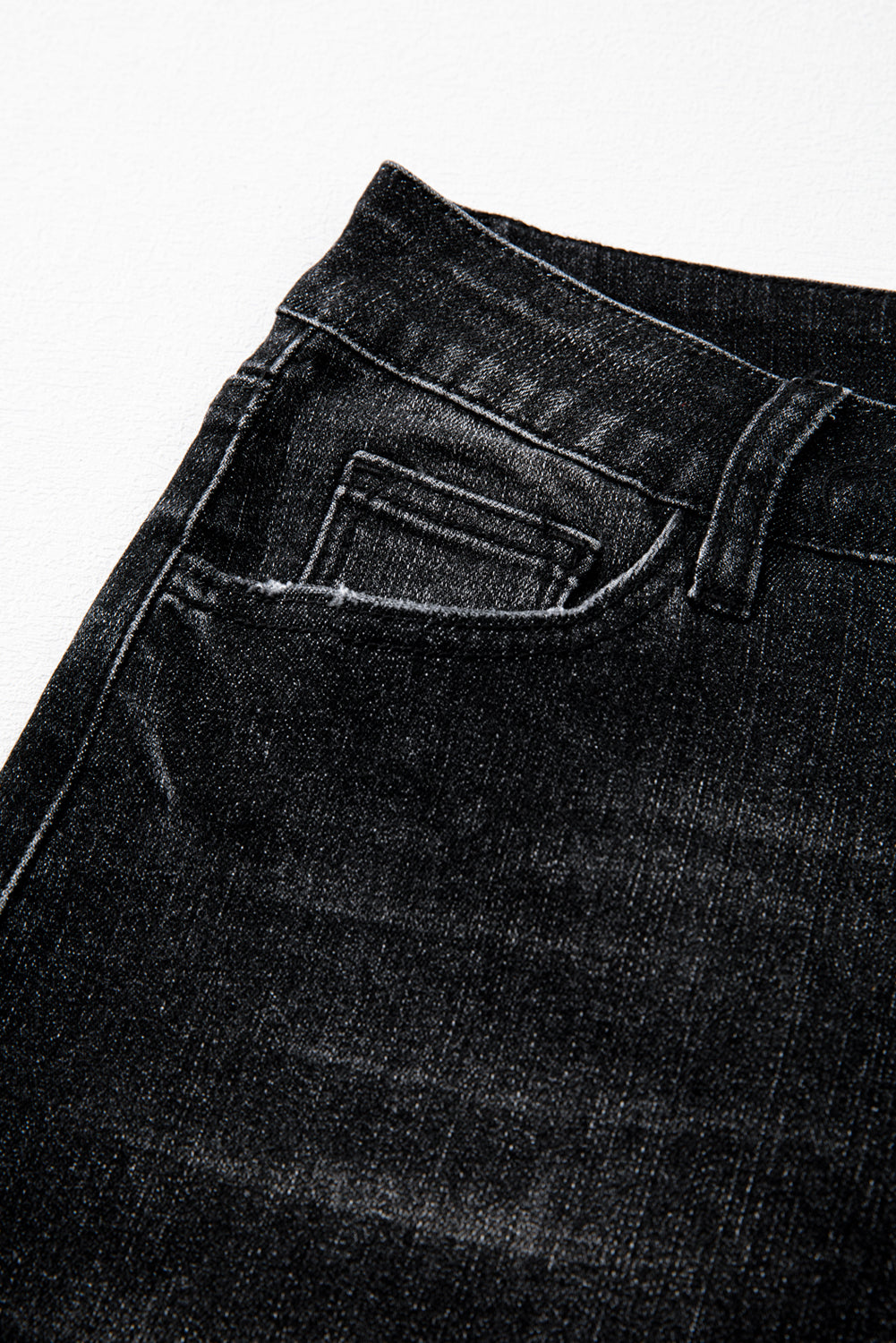 Koolstofgrijs mineraal wassen rauwe zoom hoge taille wijd uitlopende jeans