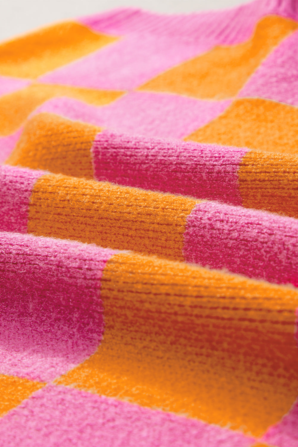Aardbeienroze colorblock geruite tanktop met geribbelde rand