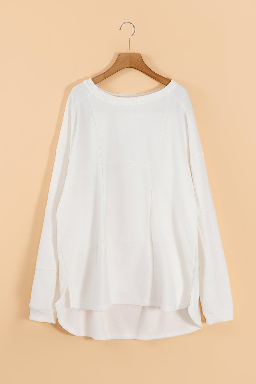 Licht Frans beige effen kleur patchwork drop schouder baggy sweatshirt