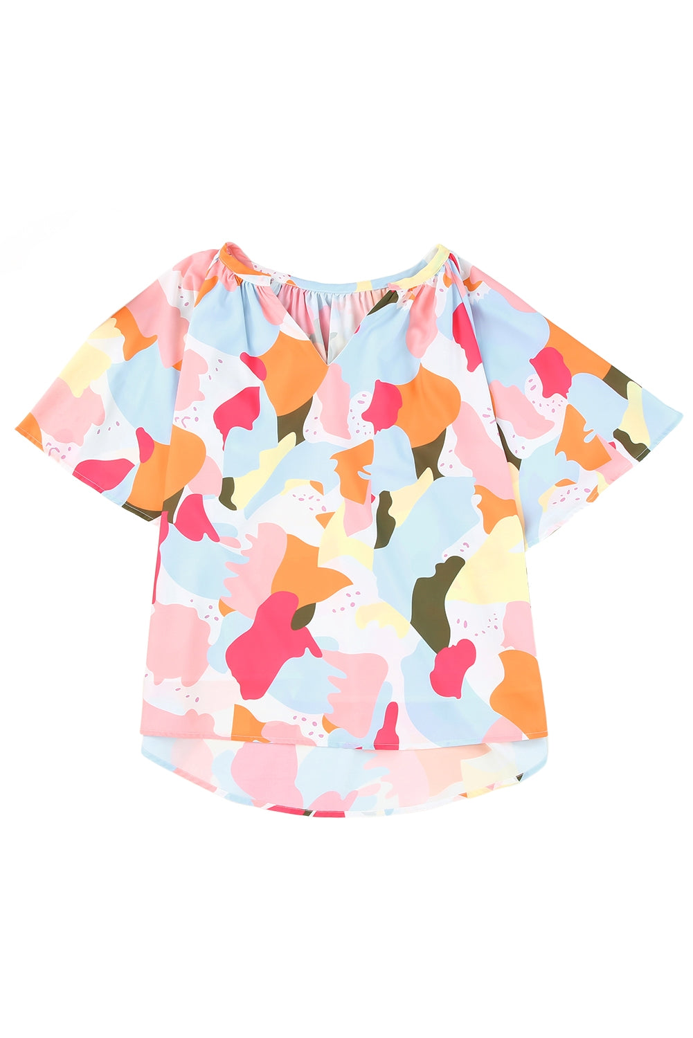 Blouse met veelkleurige bloemenprint, V-hals en halve mouw