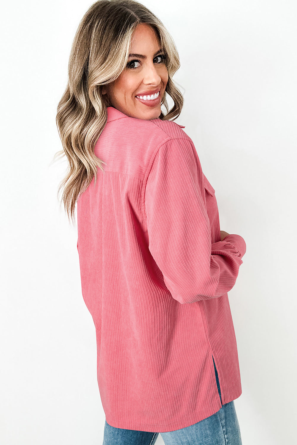 Bonbon Corduroy Flap Detail Knoopsluiting Split Shacket
