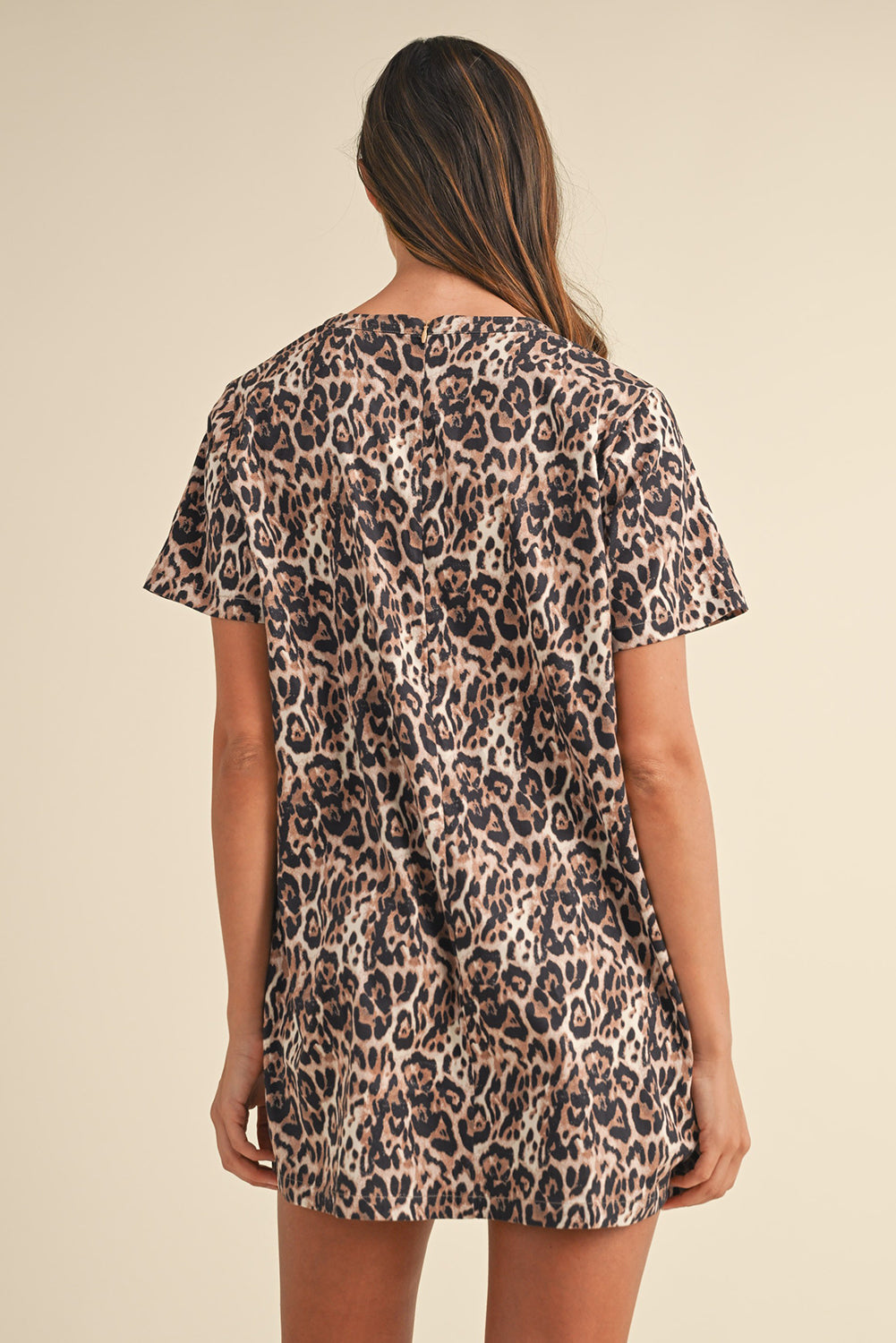 Bruine luipaard Print Crew Neck Shift Short T -shirtjurk
