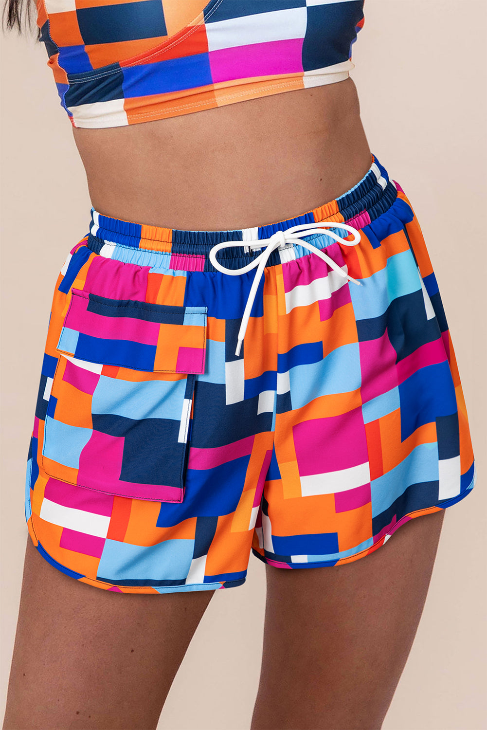 Rose geometrische bedrukte taille strandbladen met zakken met zakken