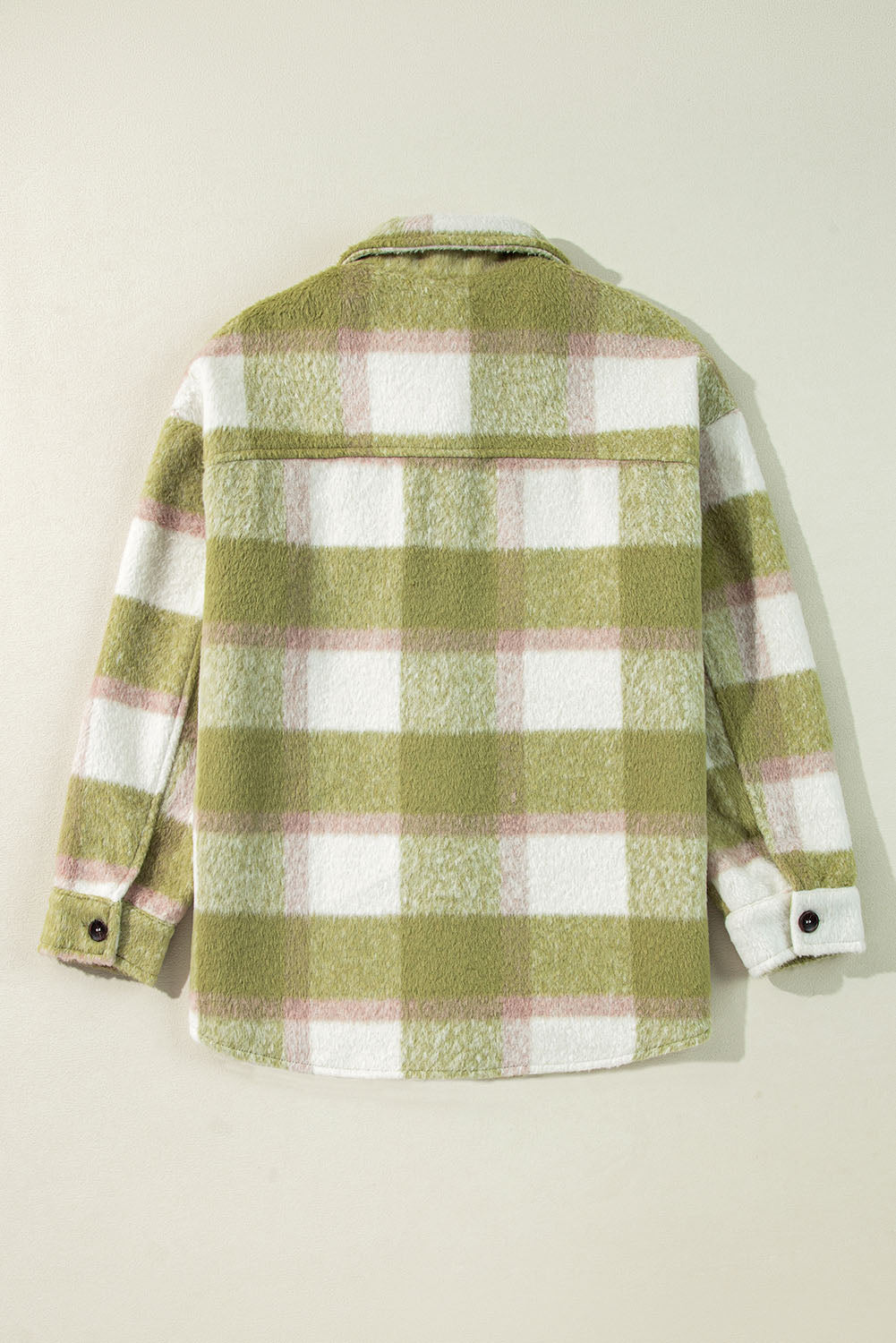 Saliegroene geruite print met klepzakken en knoopsluiting Baggy Shacket