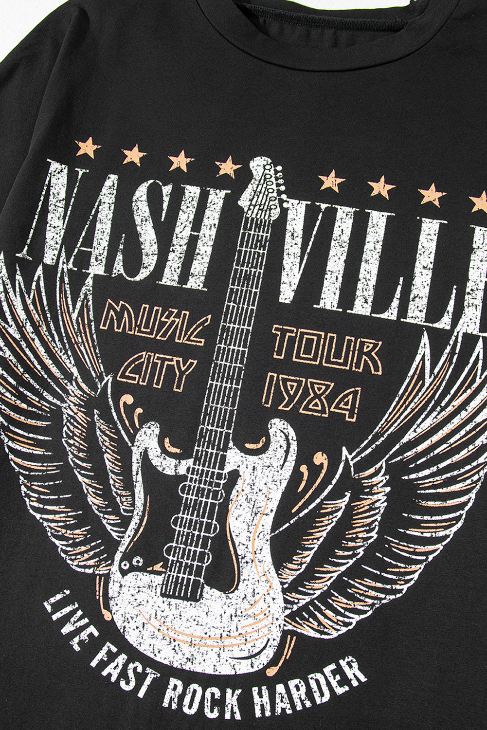 Black Nashville Guitar Print Crew Neck T -shirt mini -jurk