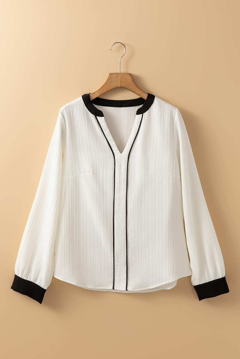 Witte textuur kleurblock v nek elegante blouse