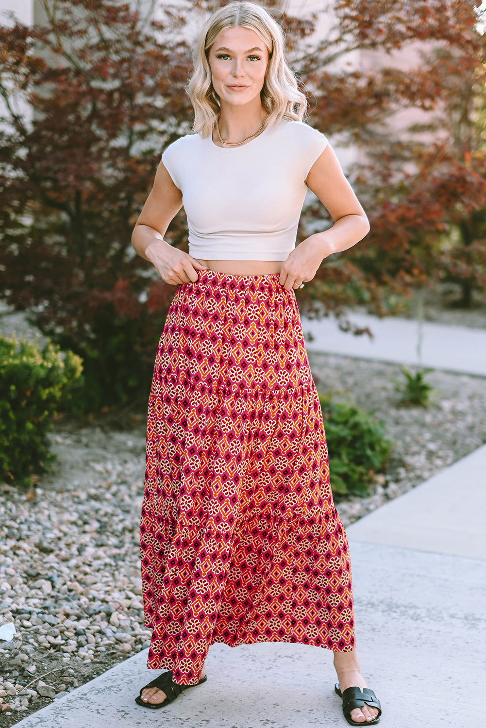 Rose Vintage Boho bloemenprint gelaagde maxirok