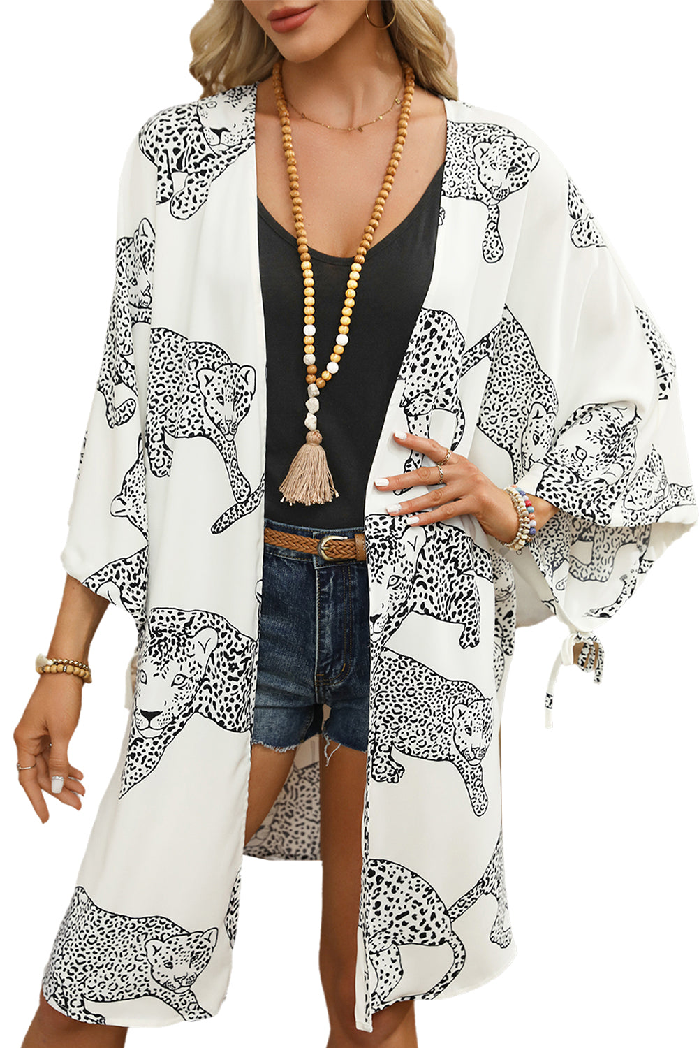 Witte Cheetah-print losse pasvorm open voorkant kimono