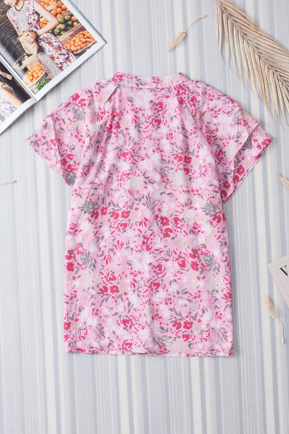 Roze bloemen mandarijn kraag top