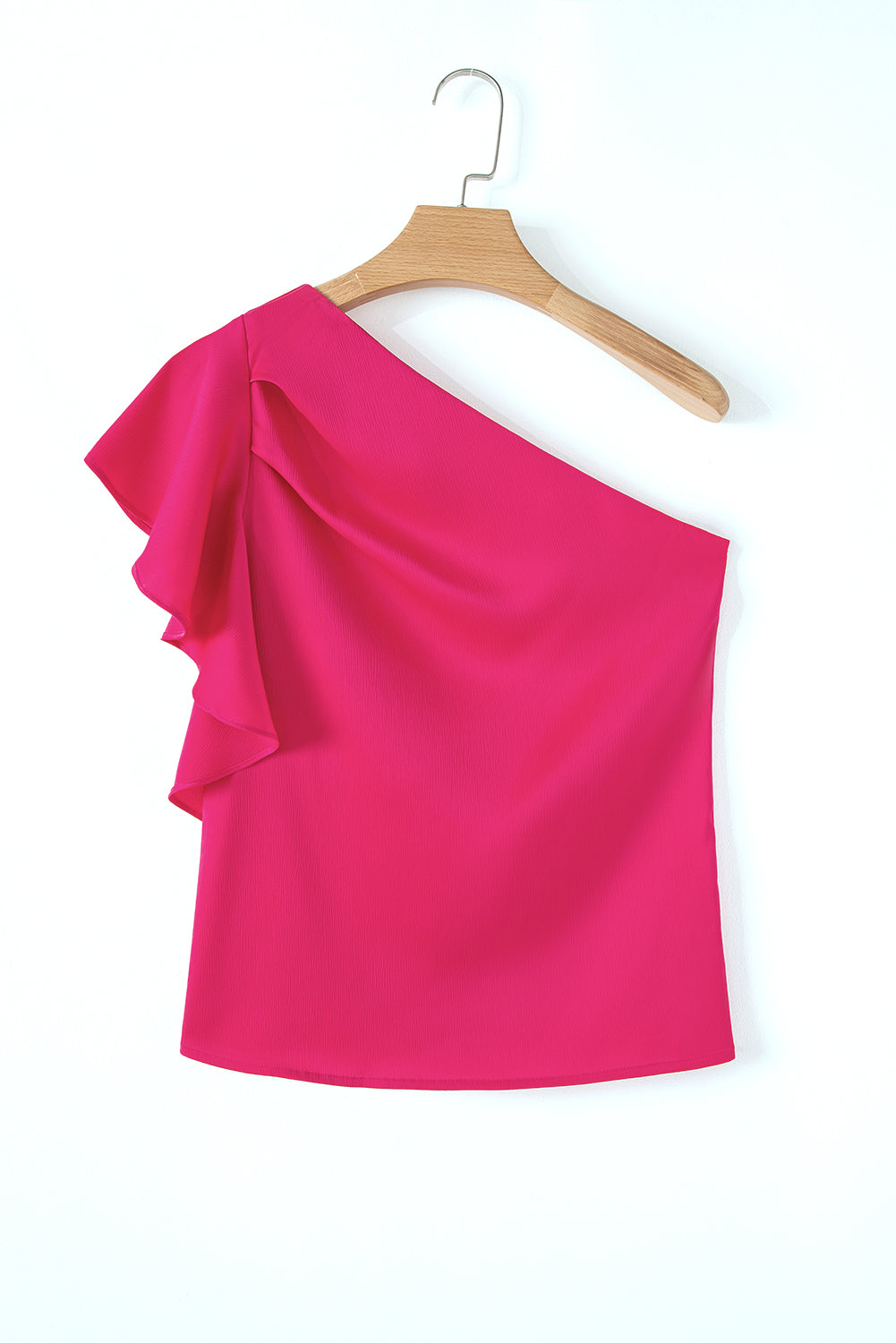 Aardbeienroze asymmetrische schouderheuvelkleed Mouw Elegante blouse