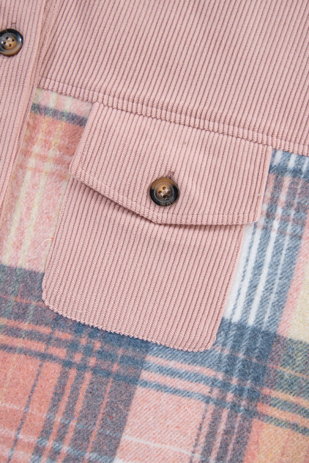 Lichtroze geruite corduroy patchwork borstzak-shacket