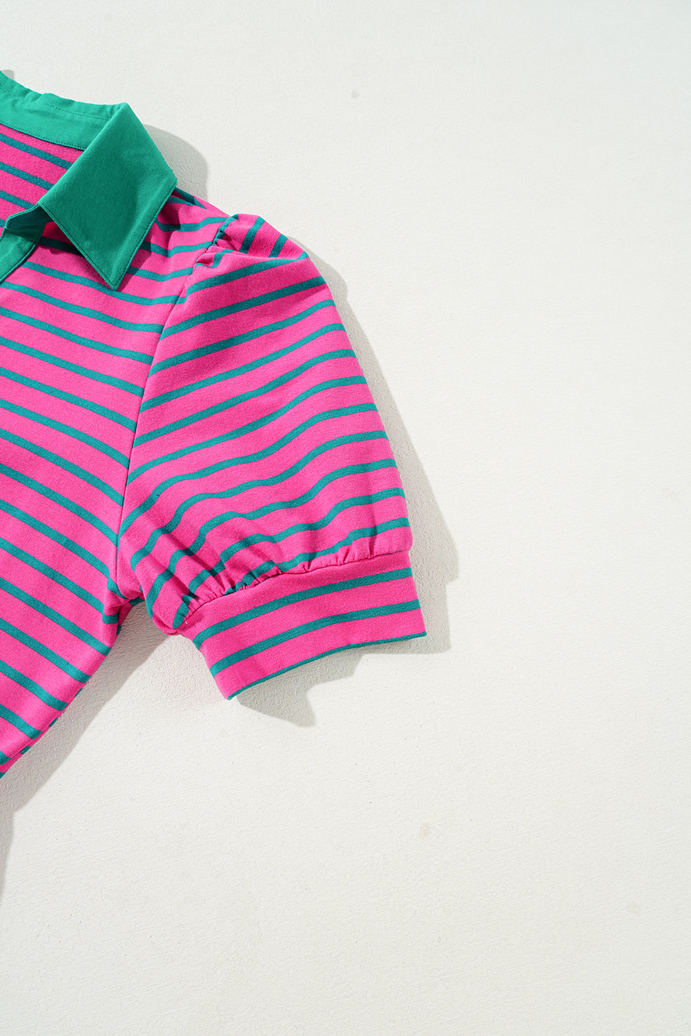 Roze streep collared v necy puff puff mouw t shirt jurk