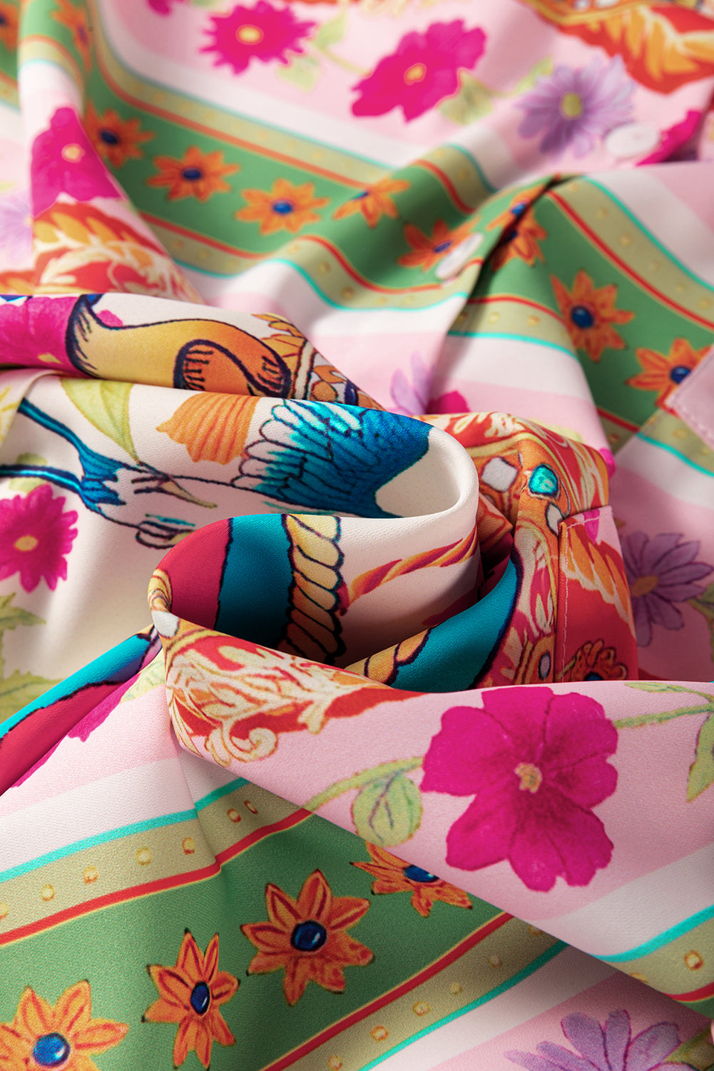 Multicolour boho bloemenprint geknoopte shirtjurk met lange mouwen