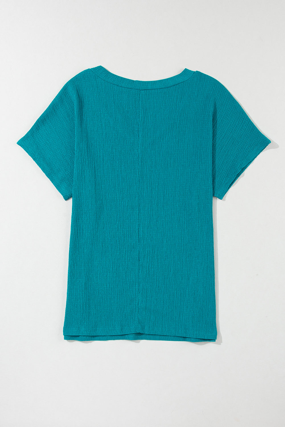 Blauw saffier gekreukeld T-shirt met V-hals en wijde mouwen