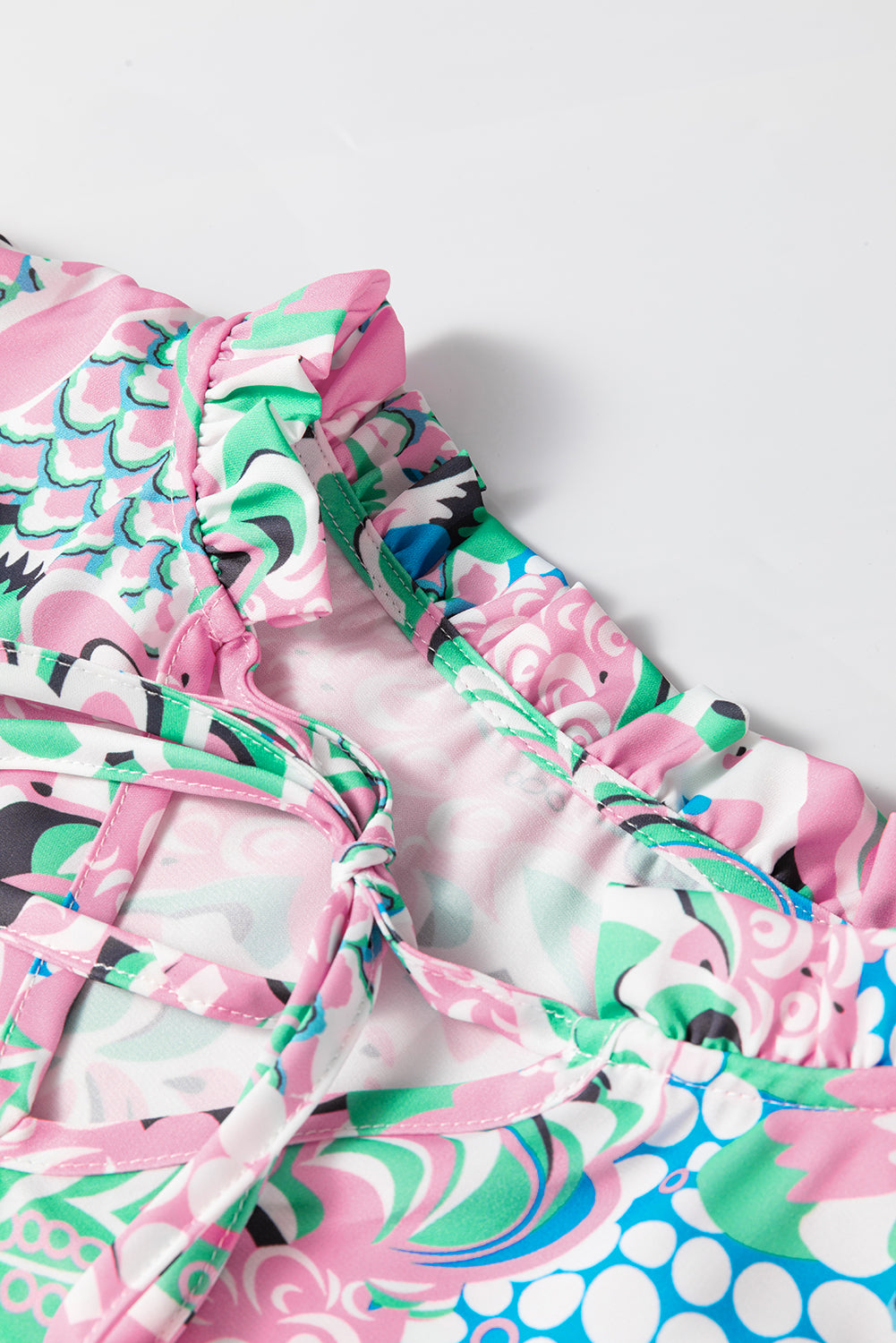 Groene bloemenprint v Nek vastgebonden losse blouse