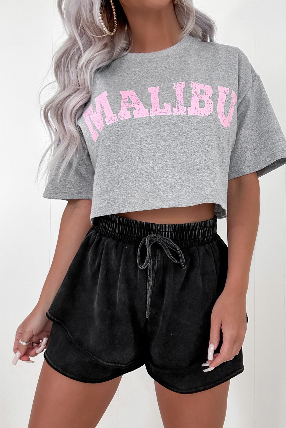 Black Mineral Wash Frans Terry High Taille Casual Shorts
