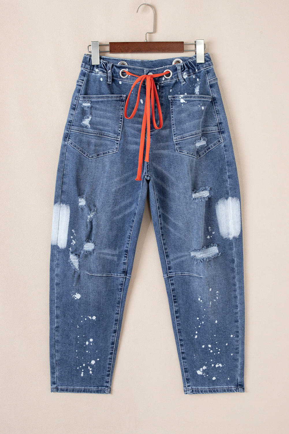 Ashleigh Blue gescheurde spattende verftouwtaille taille bijgesneden rechte jeans
