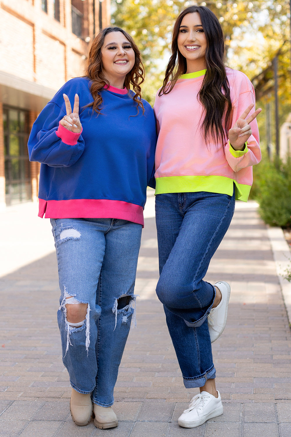 Roze sweatshirt met colorblock-bubbelmouwen