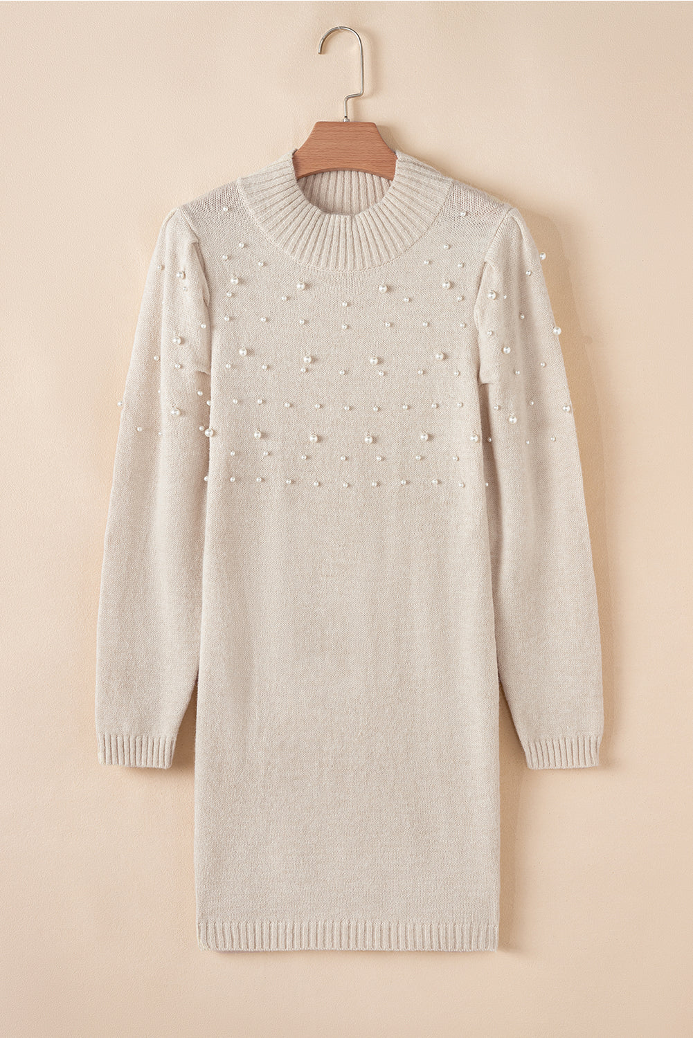 Perkament Pearl kralen high necy bodycon trui jurk