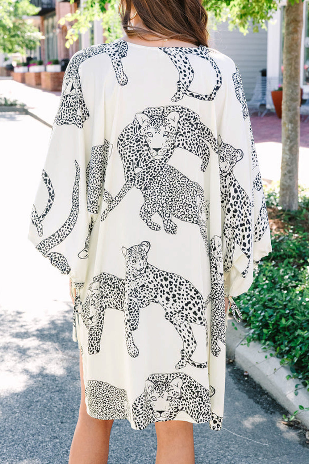 Witte Cheetah-print losse pasvorm open voorkant kimono