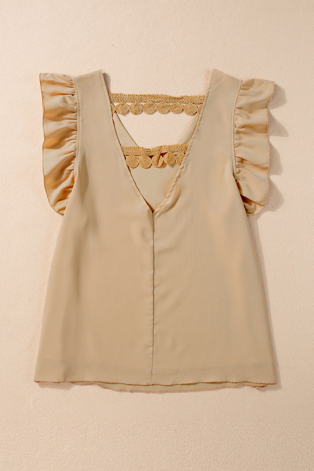 Perkament V-hals blouse met ruches, kanten verfraaide holle achterkant