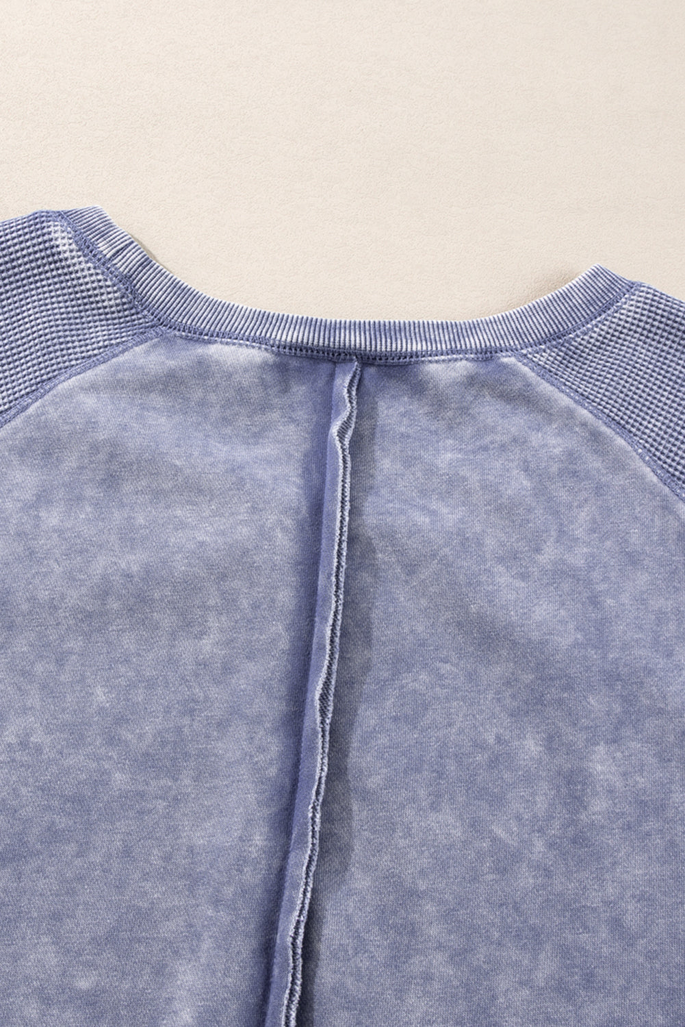 Zeil blauw massief wafel gebreide patchwork raglan mouw sweatshirt
