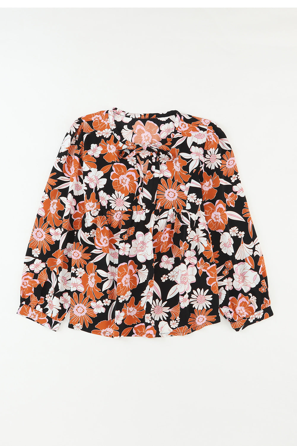 Bruine babydollblouse met 3/4 mouwen en bloemenprint