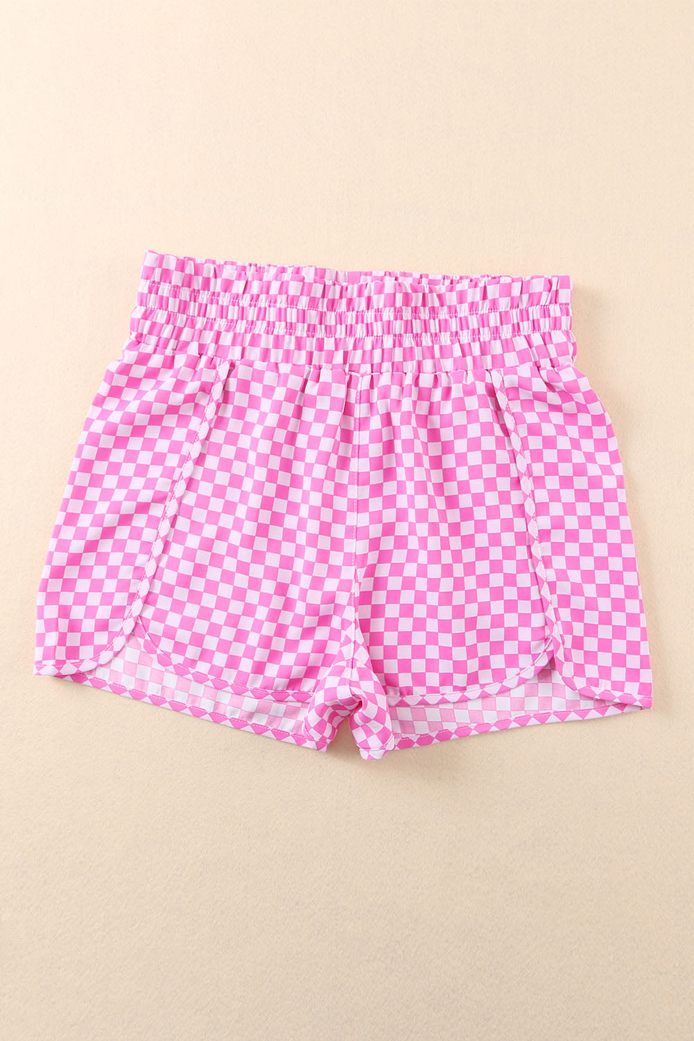 Roze geruite atletische shorts met hoge taille