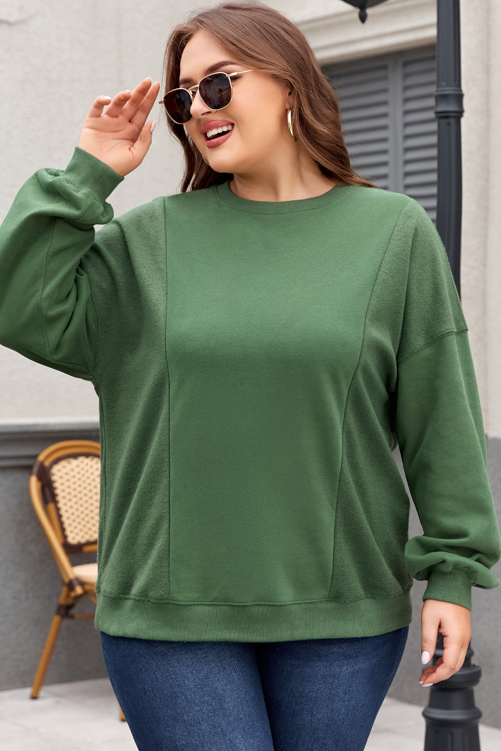 Zwart los patchwork Crewneck Plus size sweatshirt