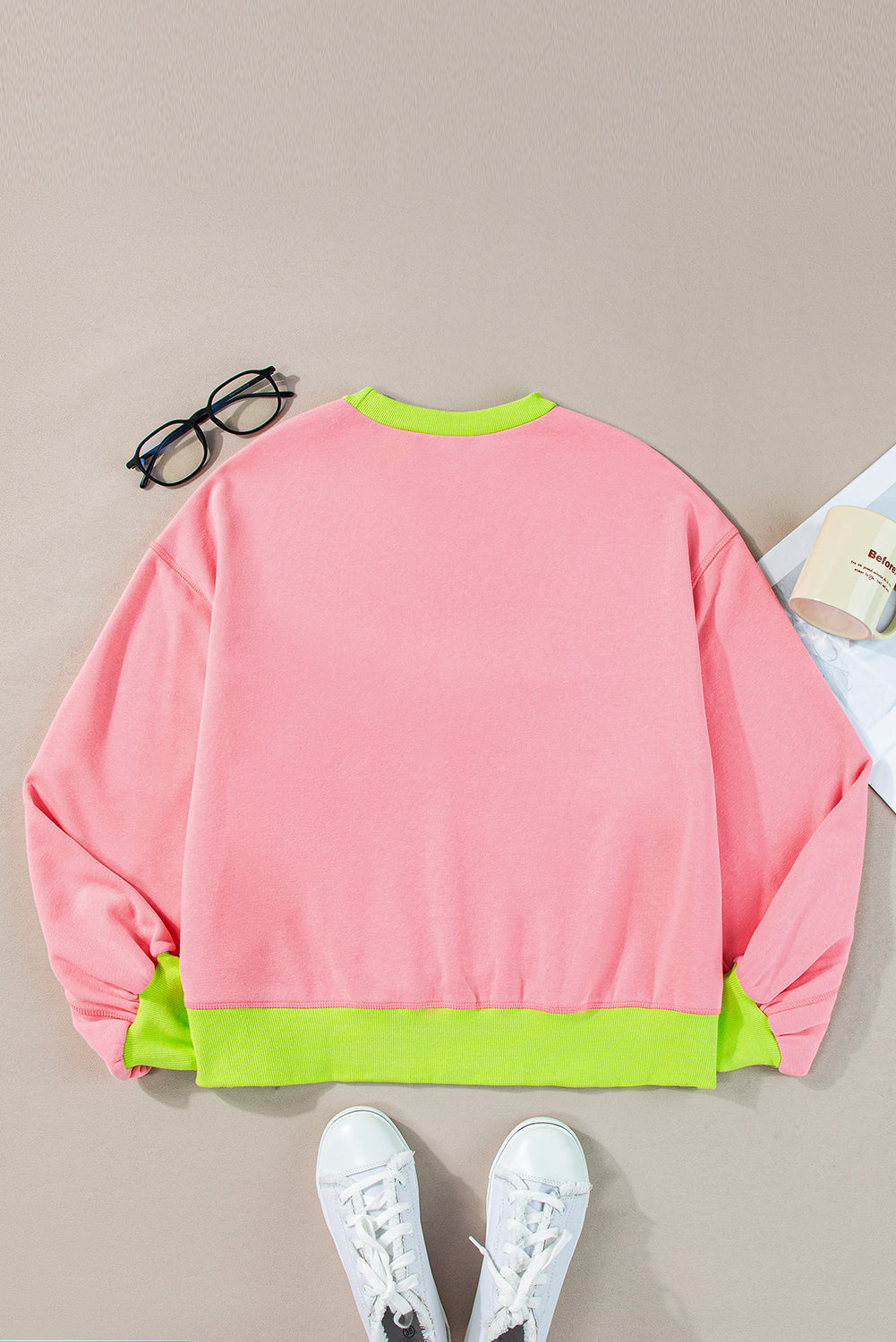 Roze sweatshirt met colorblock-bubbelmouwen
