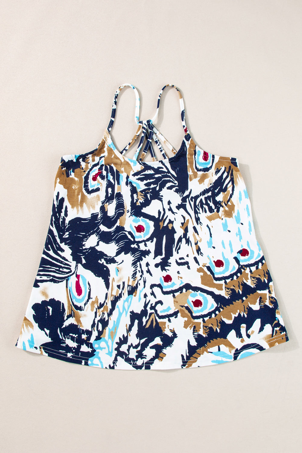 Beige bloemen spaghettibandjes tanktop met bandjes op de rug
