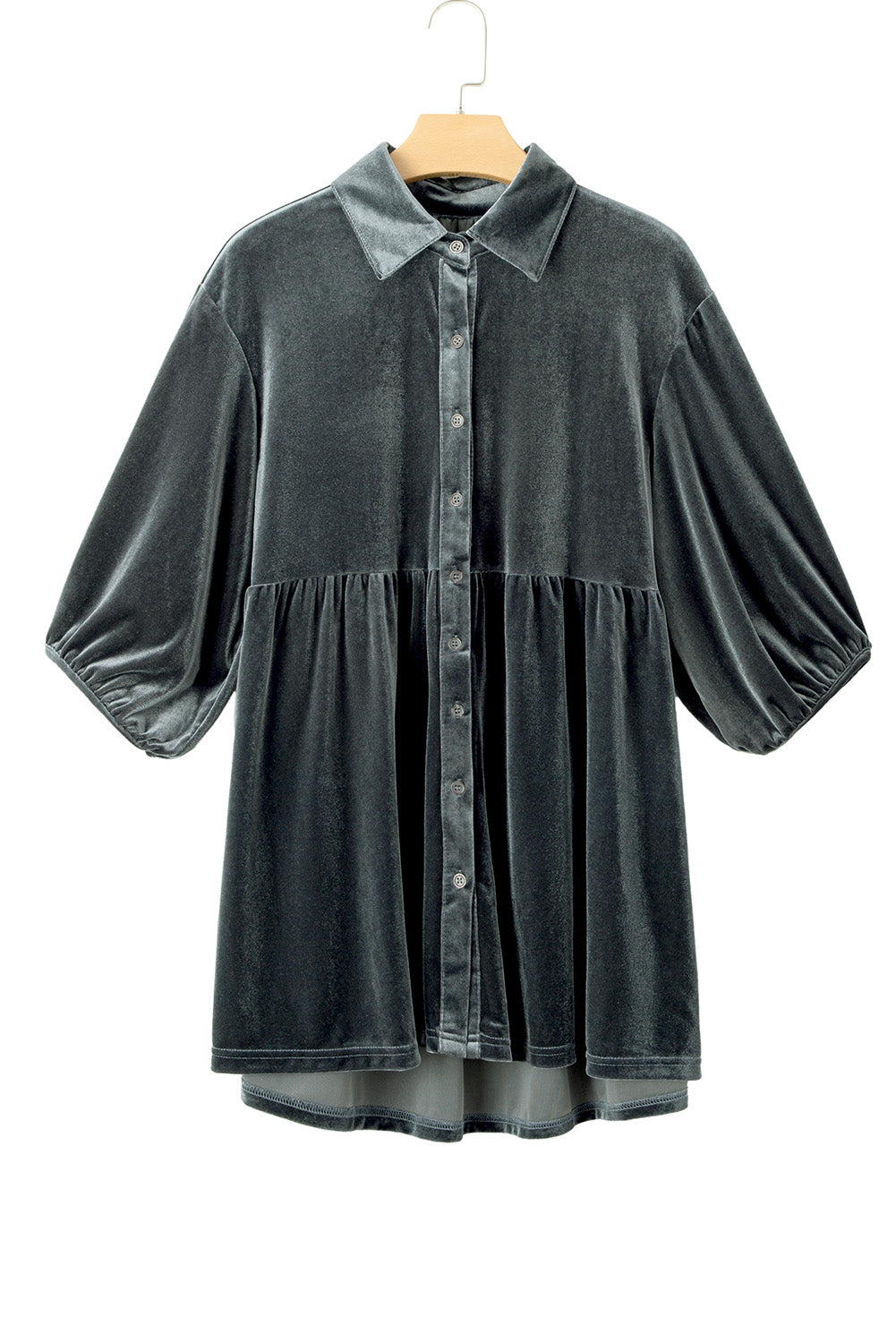 Donkergrijs tuniek-babydoll fluwelen shirt met 3/4 mouwen