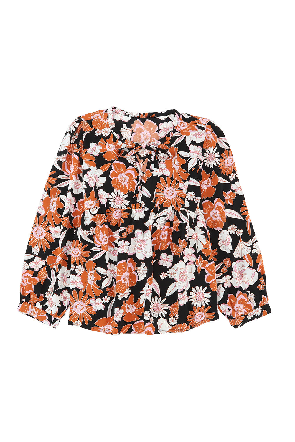Bruine babydollblouse met 3/4 mouwen en bloemenprint