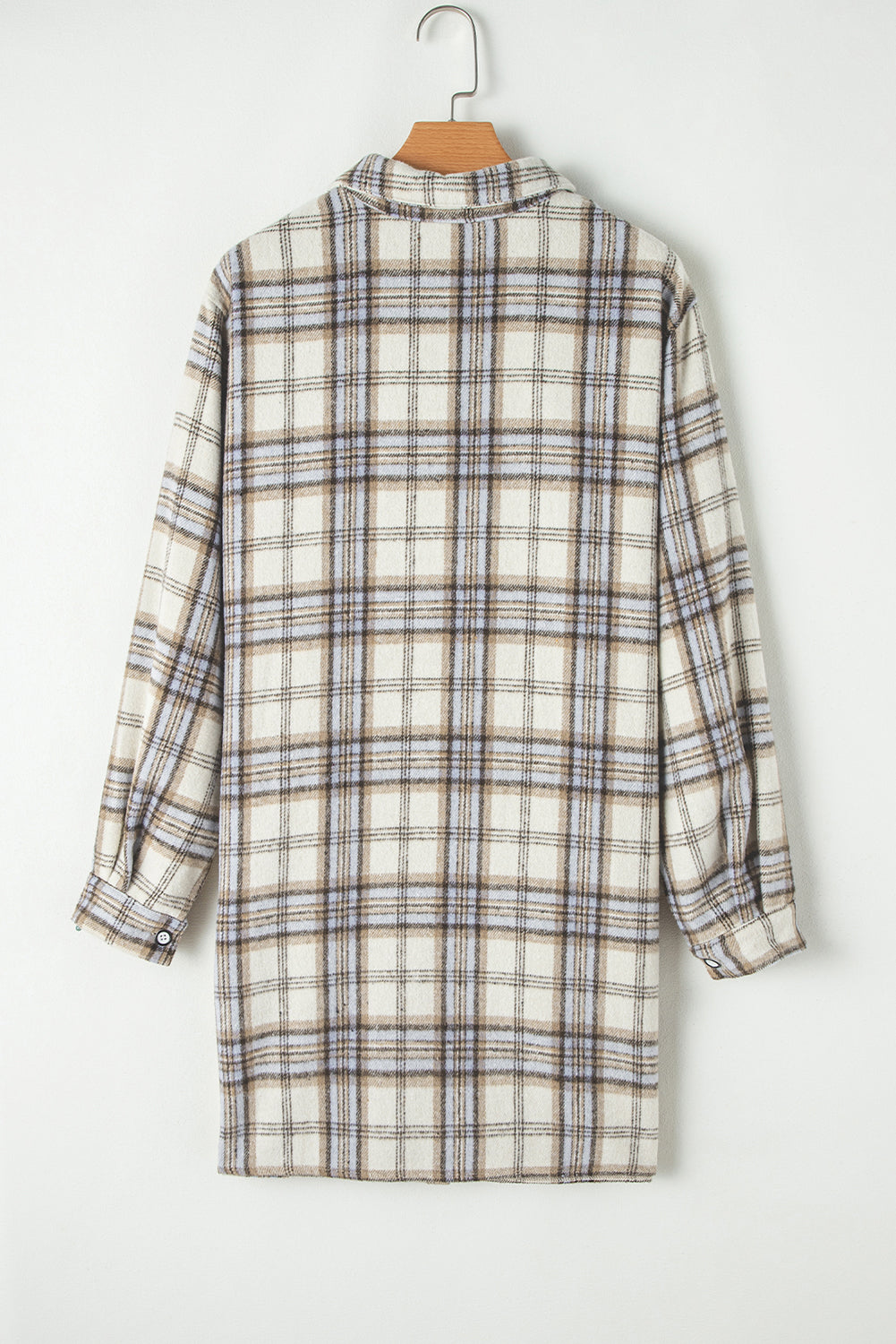 Witte tuniek met geruite print, grote maat shacket met splitten