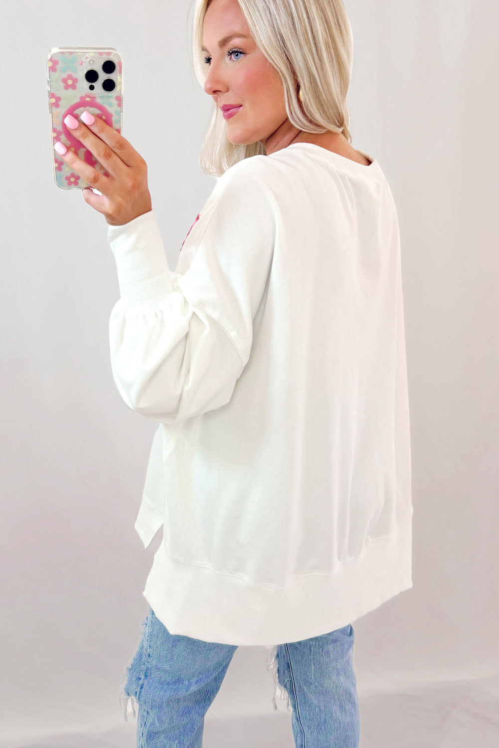 Wit pailletten Bowknot High Low Oversize Sweatshirt