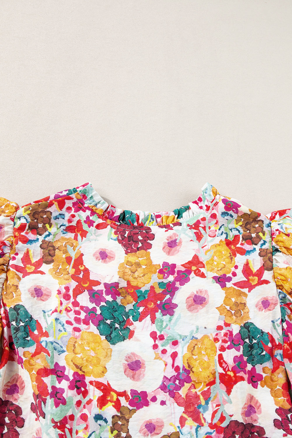 Paarse bloemenprint jurk met splitnek en fladdermouwen